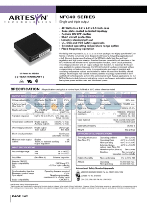 NFC40-24S12 datasheet - Single and triple output 40 Watt Wide input DC/DC converters