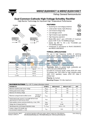 MBRB20H100CT datasheet - Dual Common-Cathode High-Voltage Schottky Rectifier