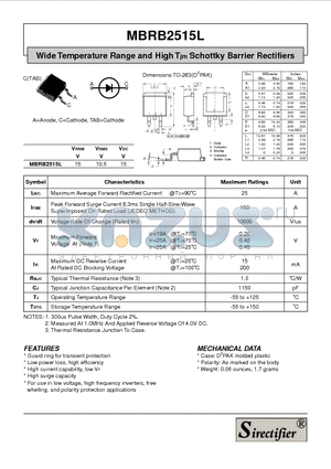 MBRB2515L datasheet - Wide Temperature Range and High Tjm Schottky Barrier Rectifiers