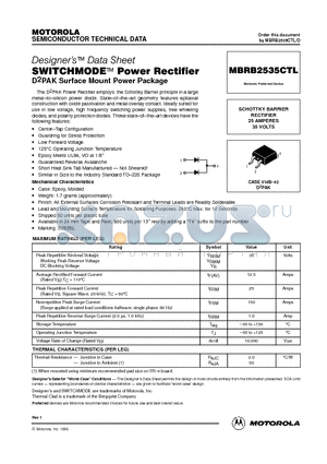 MBRB2535CTL datasheet - SWITCHMODE Power Rectifier D2PAK Surface Mount Power Package