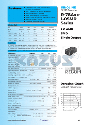 R-78A1.8-1.0SMD datasheet - 1.0 AMP SMD Single Output