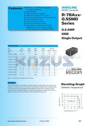 R-78A12-0.5SMD datasheet - 0.5 AMP SMD Single Output