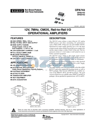 OPA2743UA datasheet - 12V, 7MHz, CMOS, Rail-to-Rail I/O OPERATIONAL AMPLIFIERS