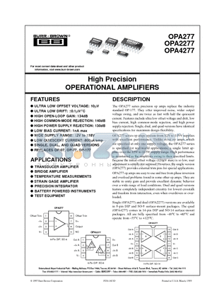 OPA277 datasheet - High Precision OPERATIONAL AMPLIFIERS