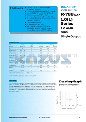R-78B1.8-1.0 datasheet - 1.0 AMP SIP3 Single Output