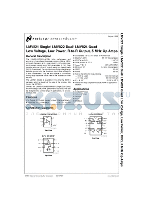 LMV822MX datasheet - Low Voltage, Low Power, R-to-R Output, 5 MHz Op Amps