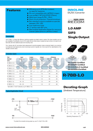 R-78B12-1.0 datasheet - 1.0 AMP SIP3 Single Output