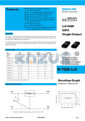 R-78B2.5-1.0 datasheet - 1.0 AMP SIP3 Single Output