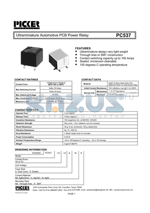 PC5371A-12CCS datasheet - Ultraminiature Automotive PCB Power Relay