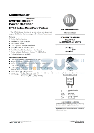 MBRB2545CTT4 datasheet - SWITCHMODE Power Rectifier D2PAK Surface Mount Power Package