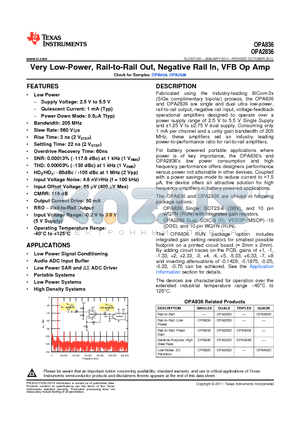 OPA2836IRUNT datasheet - Very Low-Power, Rail-to-Rail Out, Negative Rail In, VFB Op Amp