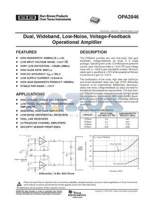 OPA2846 datasheet - Dual, Wideband, Low-Noise, Voltage-Feedback Operational Amplifier