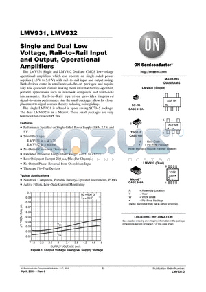 LMV931SN3T1G datasheet - Single and Dual Low Voltage, Rail-to-Rail Input and Output, Operational Amplifiers