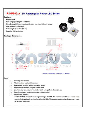 R-HP803WW datasheet - 3W Rectangular Power LED Series