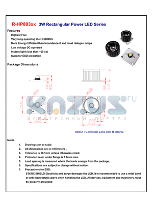 R-HP803XX datasheet - 3W Rectangular Power LED Series