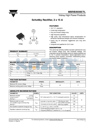 MBRB3030CTL datasheet - Schottky Rectifier, 2 x 15 A