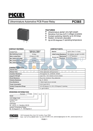 PC5651A-12F datasheet - Ultraminiature Automotive PCB Power Relay