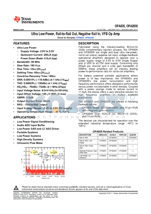 OPA2835IDR datasheet - Ultra Low-Power, Rail-to-Rail Out, Negative Rail In, VFB Op Amp