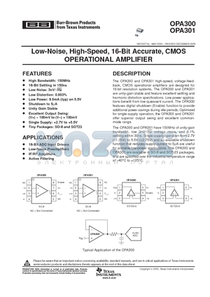 OPA300AIDR datasheet - Low-Noise, High-Speed, 16-Bit Accurate, CMOS OPERATIONAL AMPLIFIER