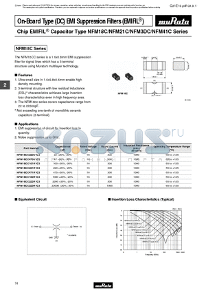 NFM18CC101R1C3 datasheet - On-Board Type (DC) EMI Suppression Filters (EMIFIL)