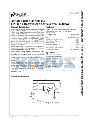 LMV982MM datasheet - 1.8V, RRIO Operational Amplifiers with Shutdown