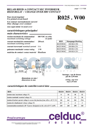 R0250W00 datasheet - REED RELAY  /  CHANGE OVER DRY CONTACT