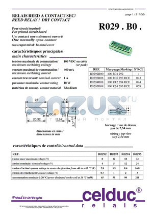 R029 datasheet - REED RELAY /  DRY CONTACT