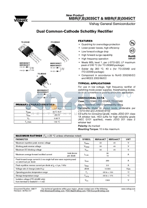 MBRB3045CTHE3/45 datasheet - Dual Common-Cathode Schottky Rectifier