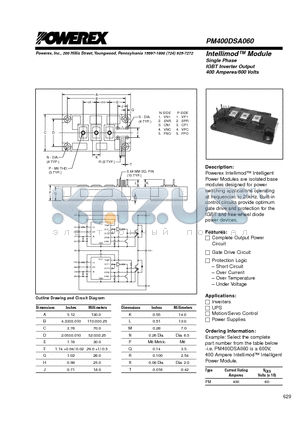 PM400DSA060 datasheet - Intellimod Module Single Phase IGBT Inverter Output (400 Amperes/600 Volts)