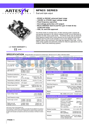 NFN25-7628 datasheet - Dual and triple output 25 Watt AC/DC universal input switch mode power supplies