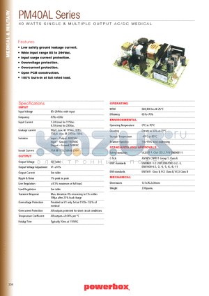 PM40AL datasheet - 40 WATTS SINGLE & MULTIPLE OUTPUT AC/DC MEDICAL