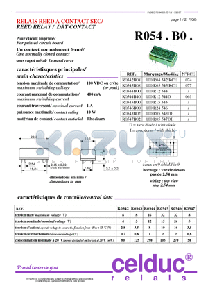 R0542B08 datasheet - REED RELAY / DRY CONTACT