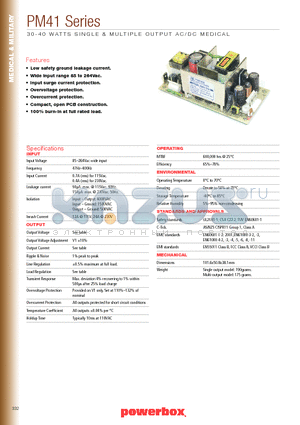 PM41-15A datasheet - 30 -40 WATTS SINGLE & MULTIPLE OUTPUT AC/DC MEDICAL