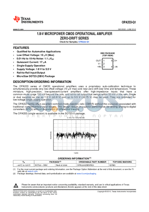 OPA333-Q1 datasheet - 1.8-V MICROPOWER CMOS OPERATIONAL AMPLIFIER ZERO-DRIFT SERIES