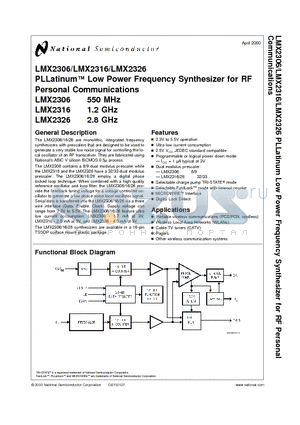 LMX2306TMX datasheet - PLLatinum Low Power Frequency Synthesizer for RF Personal Communications
