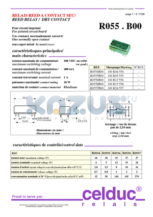 R0555B00 datasheet - REED RELAY / DRY CONTACT