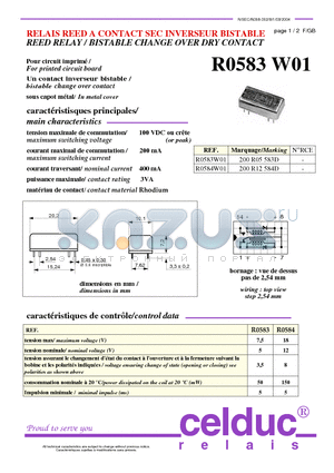 R0583 datasheet - REED RELAY / BISTABLE CHANGE OVER DRY CONTACT