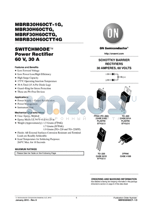 MBRB30H60CT-1G_10 datasheet - SWITCHMODE Power Rectifier