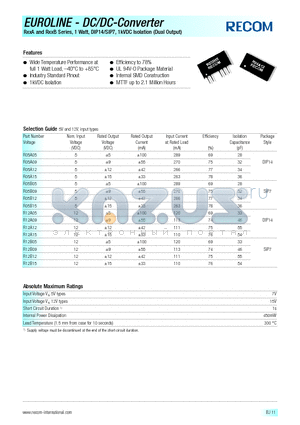 R05A05 datasheet - EUROLINE- DC/DC - CONVERTER