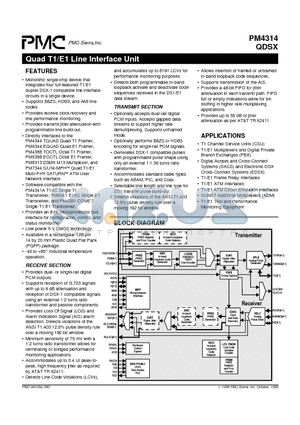 PM4314 datasheet - Quad T1/E1 Line Interface Unit