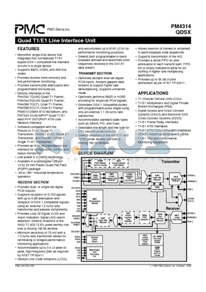 PM4314-RI datasheet - QUAD T1/E1 LINE INTERFACE DEVICE