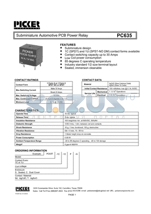 PC6351C-12S datasheet - Subminiature Automotive PCB Power Relay