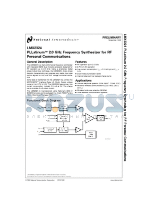 LMX2324 datasheet - PLLatinum 2.0 GHz Frequency Synthesizer for RF Personal Communications