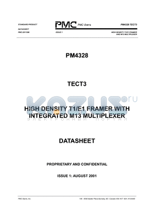 PM4328 datasheet - HIGH DENSITY T1/E1 FRAMER WITH INTEGRATED M13 MULTIPLEXER