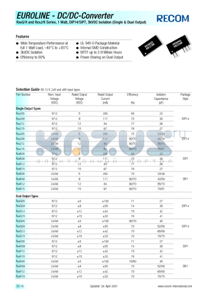 R05G15 datasheet - EUROLINE - DC/DC - CONVERTER