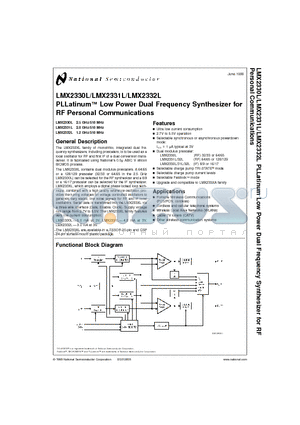 LMX2330L datasheet - PLLatinum Low Power Dual Frequency Synthesizer for RF Personal Communications