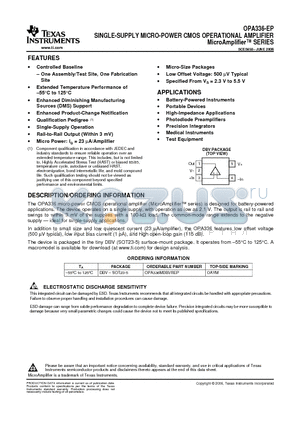 OPA336-EP datasheet - SINGLE-SUPPLY MICRO-POWER CMOS OPERATIONAL AMPLIFIER MicroAmplifier SERIES