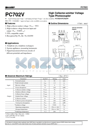 PC702V datasheet - High Collector-emitter Voltage Type Photocoupler