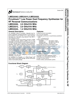 LMX2331LTM datasheet - PLLatinumTM Low Power Dual Frequency Synthesizer for RF Personal Communications