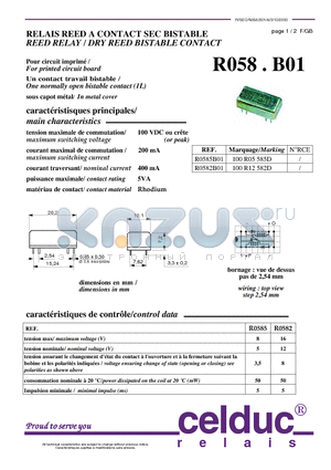 R0582B01 datasheet - REED RELAY / DRY REED BISTABLE CONTACT